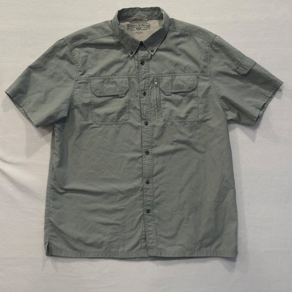 Men's Field & Stream Outfitter Short Sleeve Shirt XL Button Down Green Cotton Po